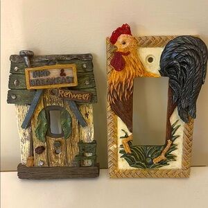 SET OF TWO Rustic Rooster and Birdhouse Light Switch Covers cottage farmhouse